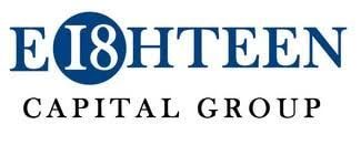 The logo for eighteen capital group is blue and white.