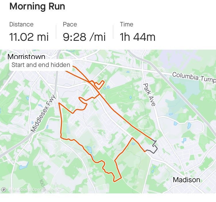 A map showing the route of a morning run in madison.
