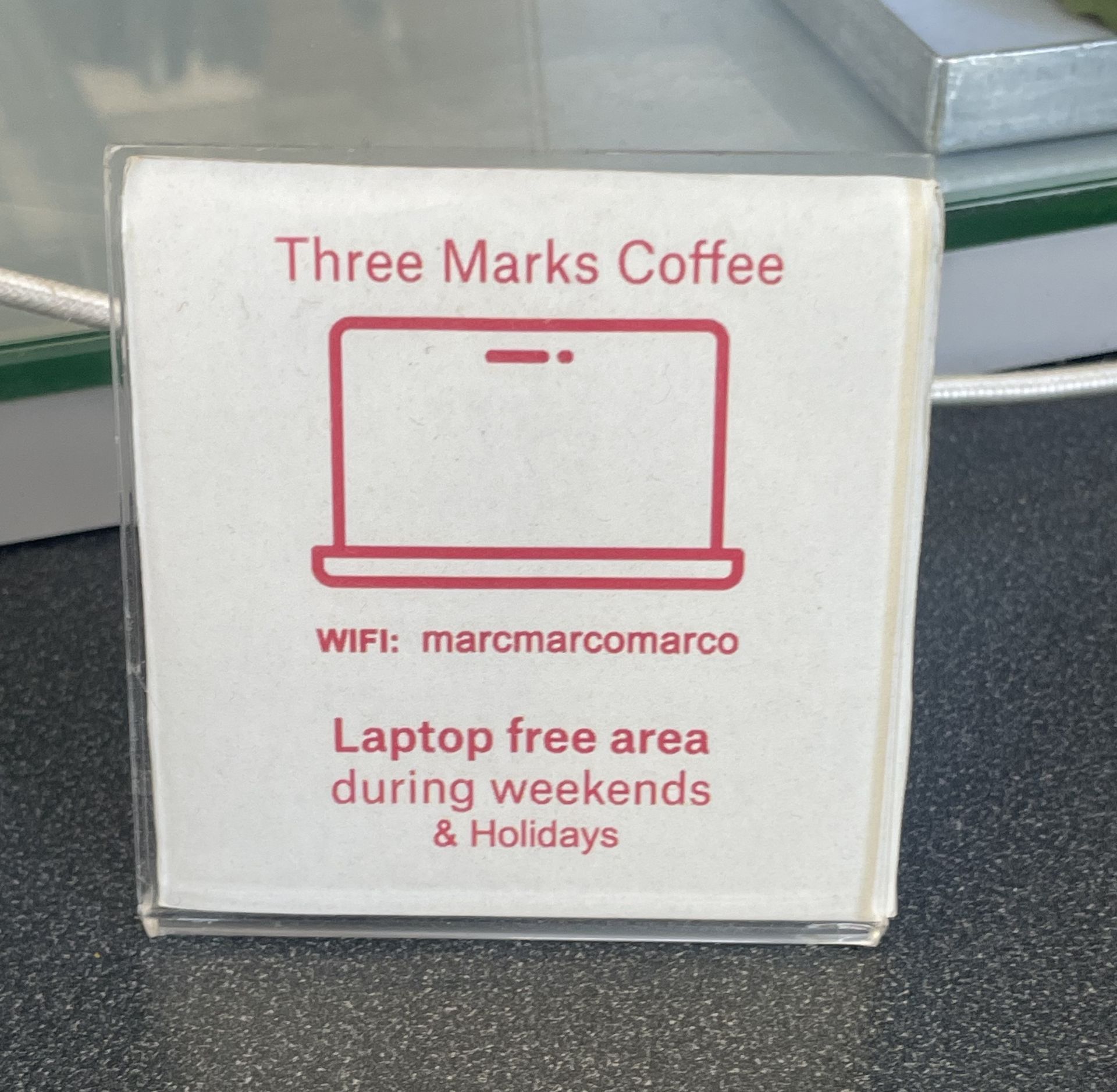 Three marks coffee offers a laptop free area during weekends and holidays