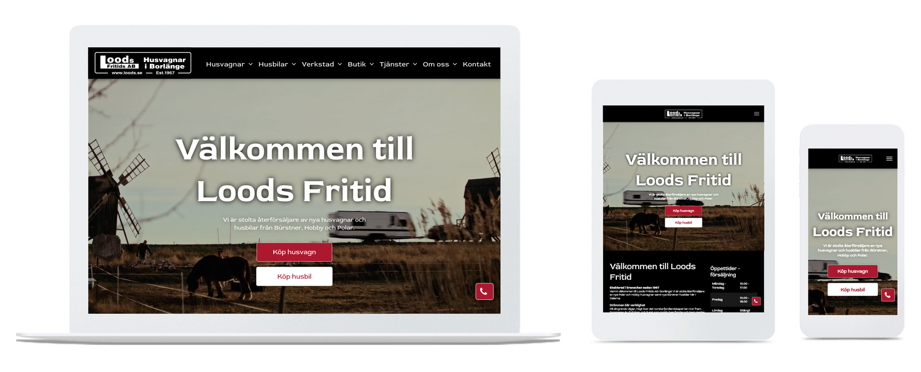 hemsida, tablet, surfplatta, mobil, loods.se, levererad av klicket.se