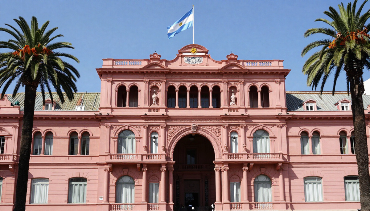 Casa Rosada, sede do governo argentino, com a bandeira da Argentina