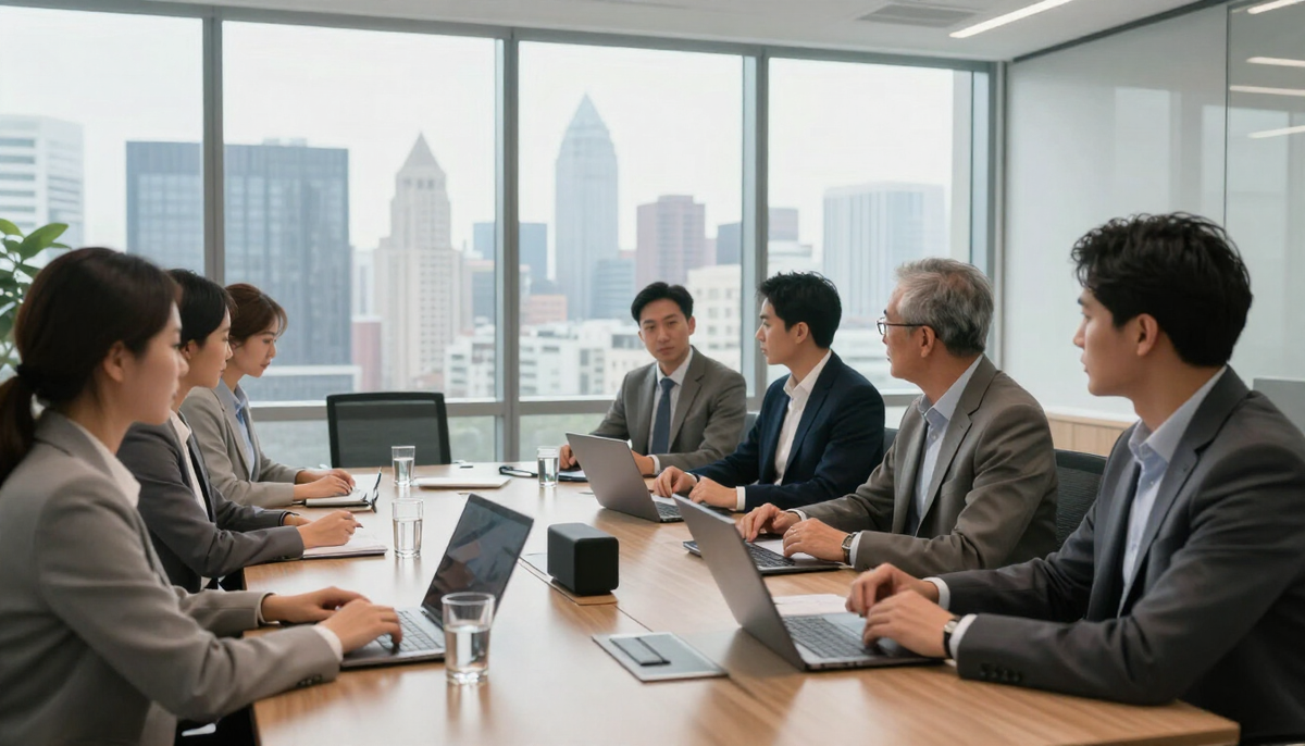 Reunião de negócios em um escritório com vista para a cidade
