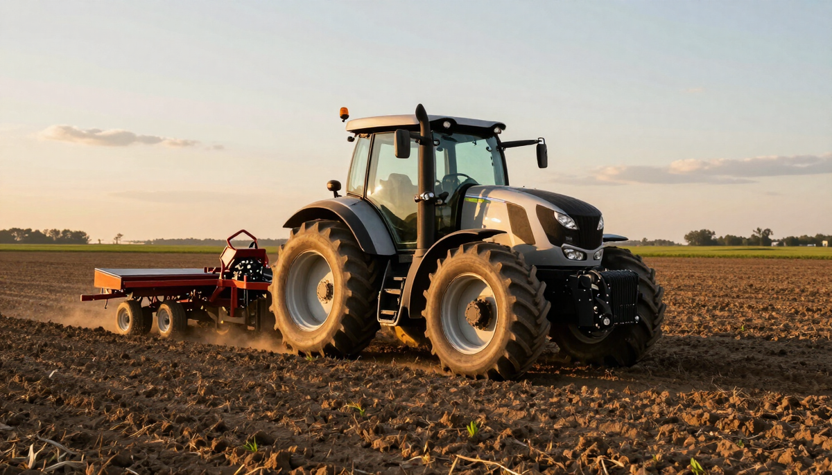 Trator com implemento em uma lavoura