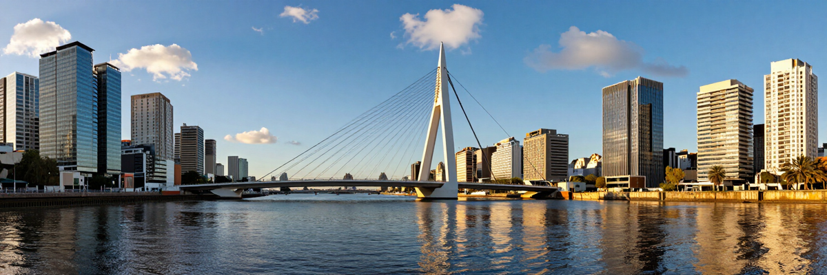 Panorâmica de Puerto Madero, em Buenos Aires, com a Ponte da Mulher e edifícios ao fundo