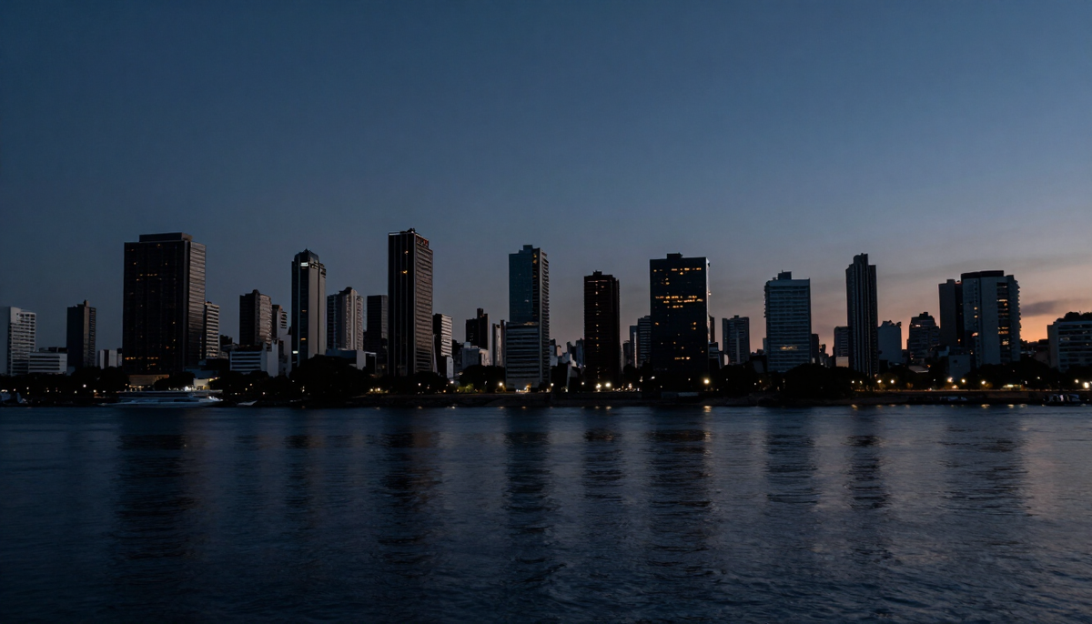 Skyline de Buenos Aires ao entardecer, visto do porto
