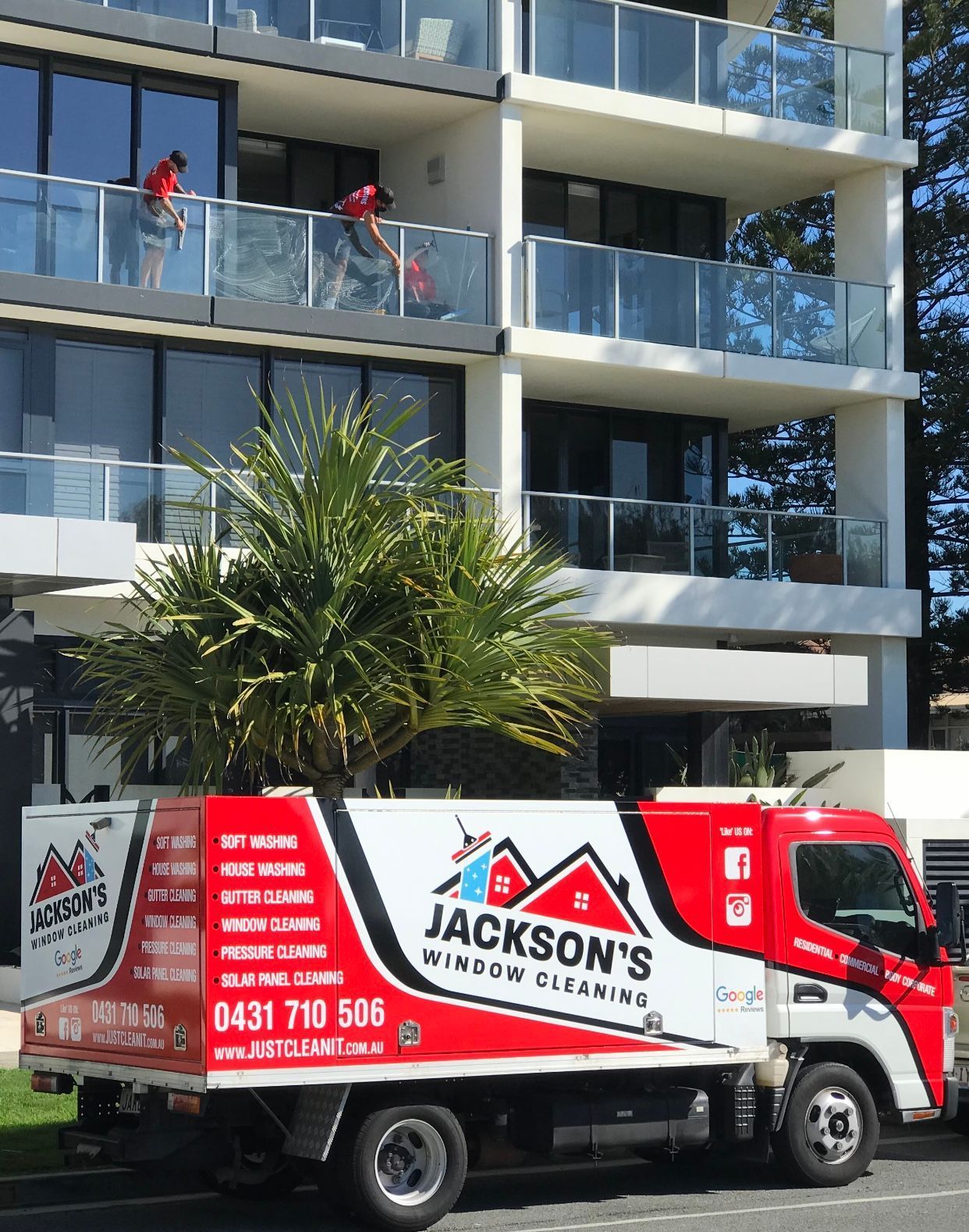 Window Cleaners on a Building's Balconies — Jackson's Window Cleaning in Nerang, QLD