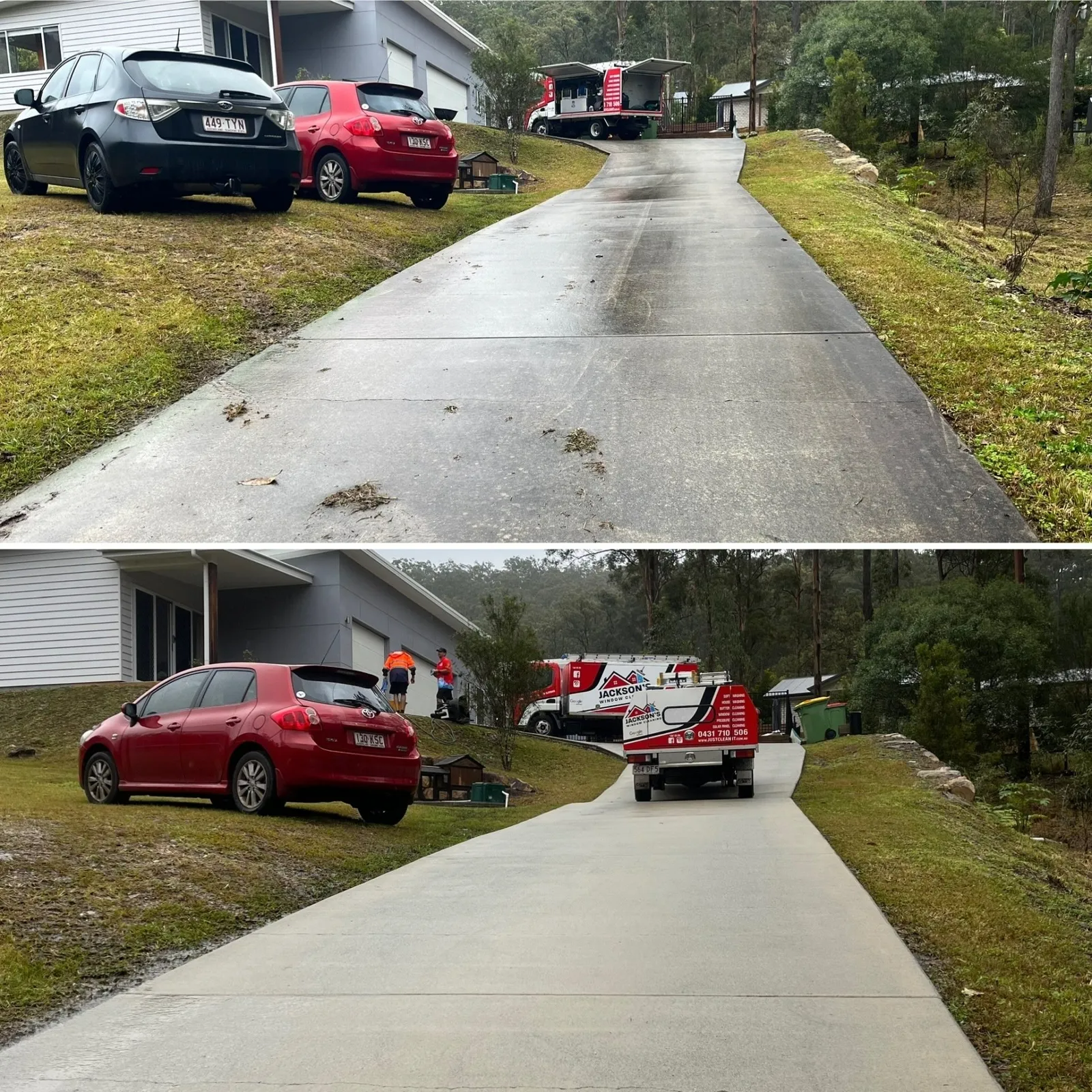 Comparison of a Driveway and After  Power Washing — Jackson's Window Cleaning in Nerang, QLD