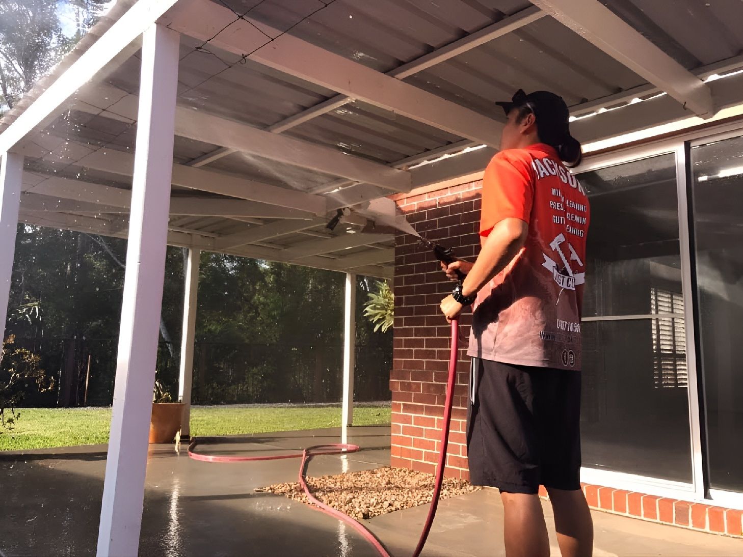 Washing Covered Patio And Exterior House Surfaces Outdoors