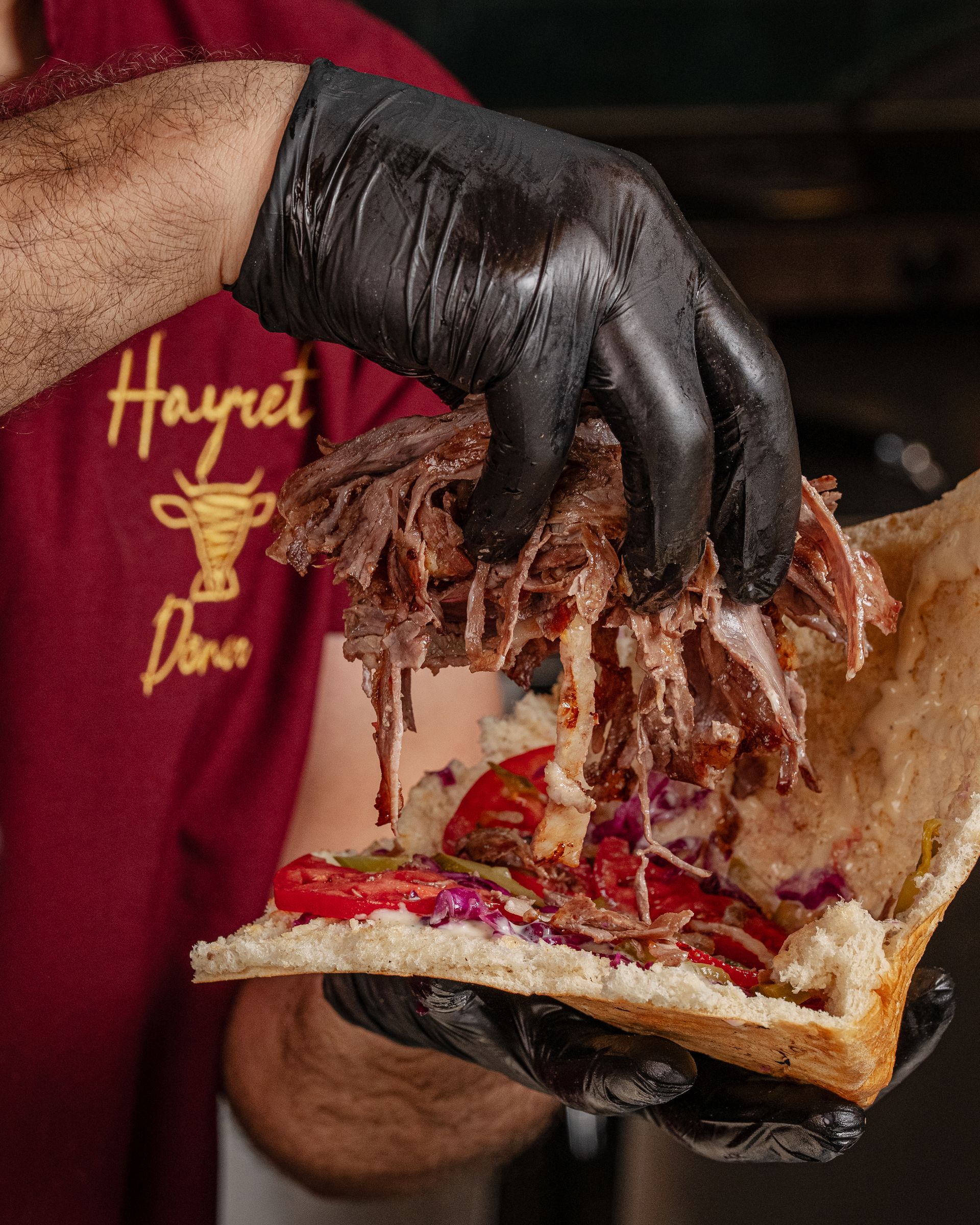 Freshly sliced wood-fired döner