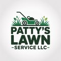 Patty’s Lawn Service LLC logo with green lawn mower and grass on a white background