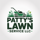 Patty’s Lawn Service LLC logo with green lawn mower and grass on a white background