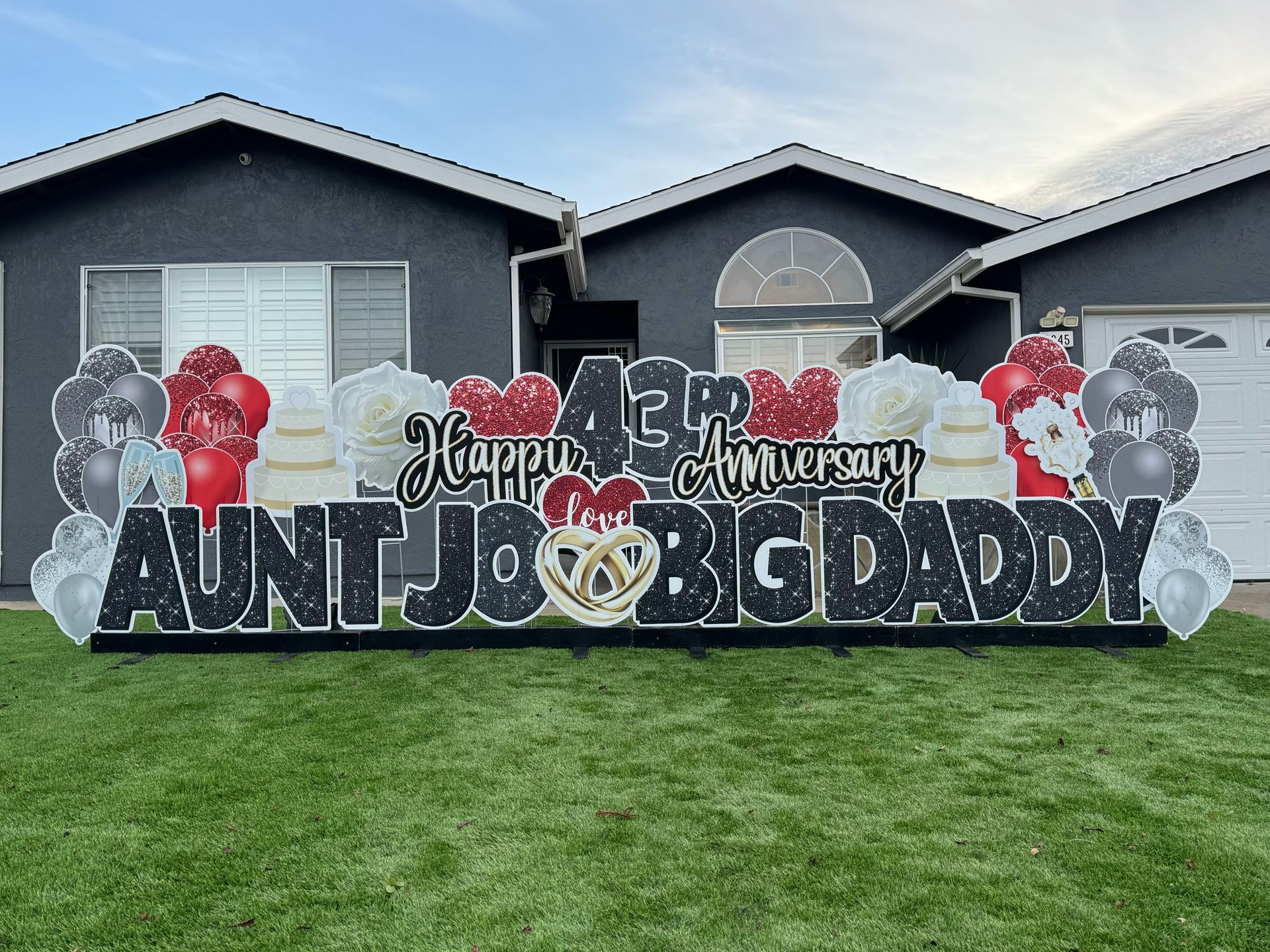 Themed display celebrating Aunt Jo and Big Daddy's 43rd wedding anniversary. 