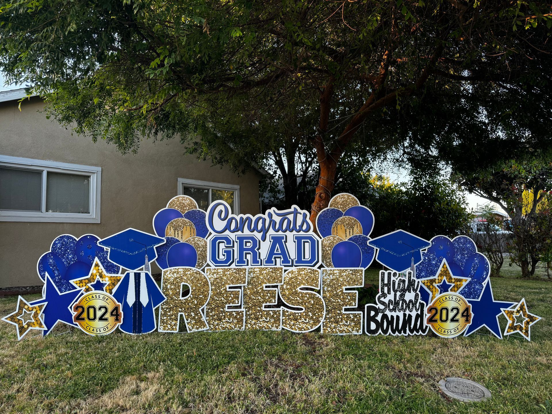 Deluxe graduation package in blue and gold. Reese is the graduate. 