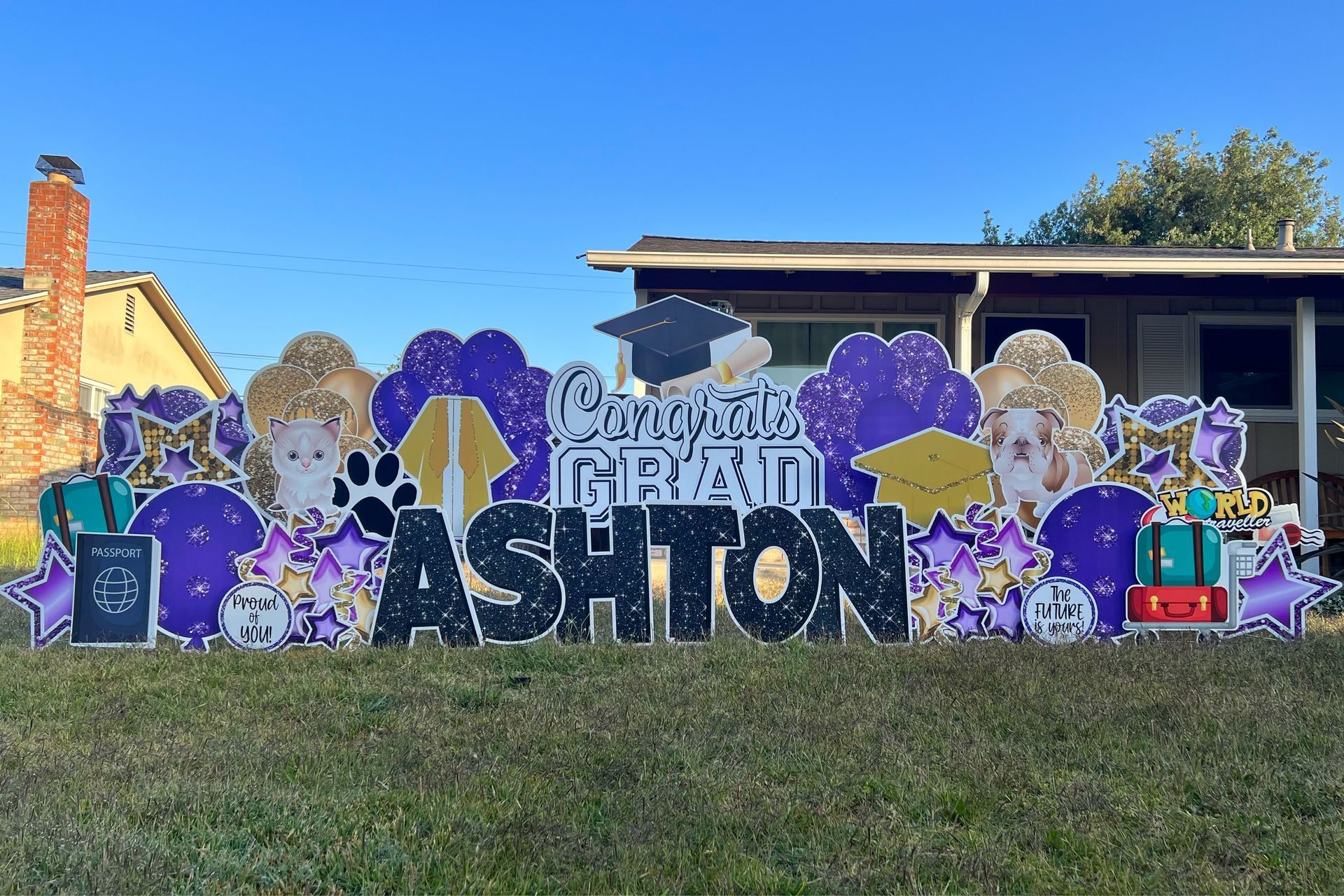 Deluxe graduation package in purple and gold.