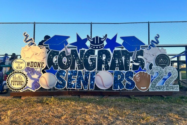 Senior night baseball display. Congrats seniors. Includes baseballs and baseball gloves. 