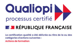 Logo de certification Qualiopi avec drapeau français et texte « Actions de formation ».