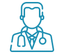 A line drawing of a doctor with a stethoscope around his neck.