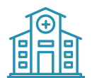 An icon of a hospital building with a cross in the middle.