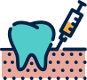 A tooth with a syringe sticking out of it.