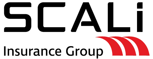 SCALi Insurance Group logo in black and red with stylized red stripes