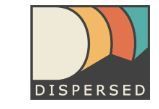 A logo for dispersed with a rainbow in the middle.