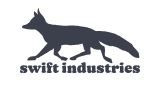 The logo for swift industries is a silhouette of a fox.