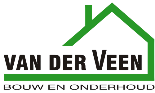 Logo for Van der Veen Bouw en Onderhoud with green house roof graphic and black text