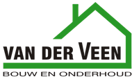 Logo for Van der Veen Bouw en Onderhoud with green house roof graphic and black text