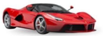 Un'auto sportiva Ferrari rossa su sfondo bianco. L'auto è inclinata verso l'osservatore, mettendo in risalto il suo design elegante.