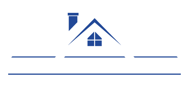 A blue icon of a house with a chimney on the roof.