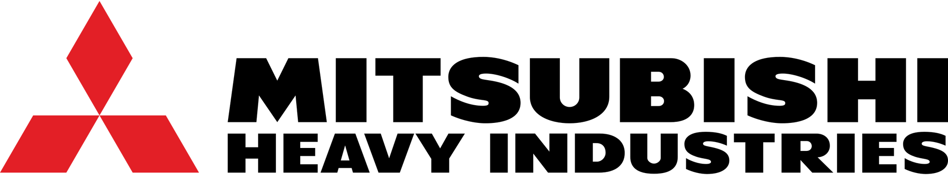 Logo for Mitsubishi Heavy Industries. Red diamond logo and black text 