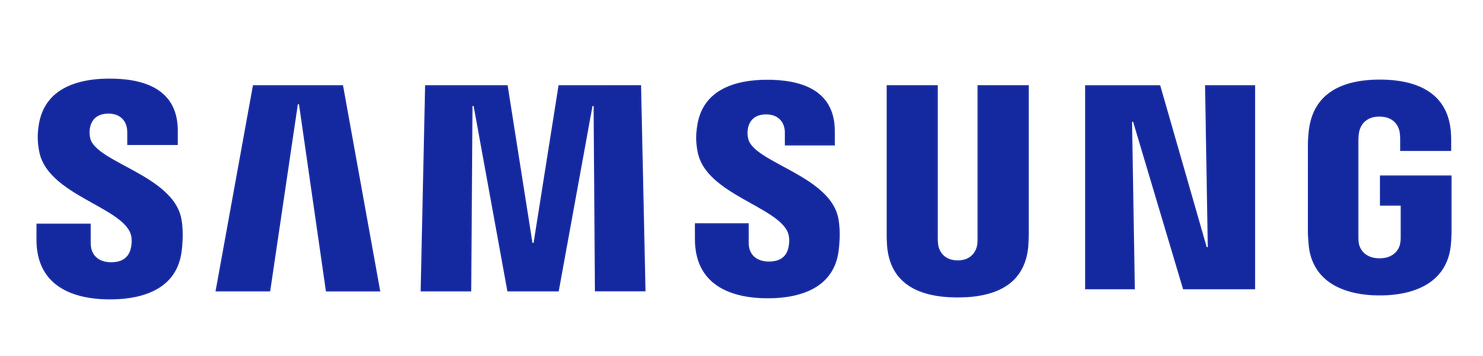 Samsung logo in blue.