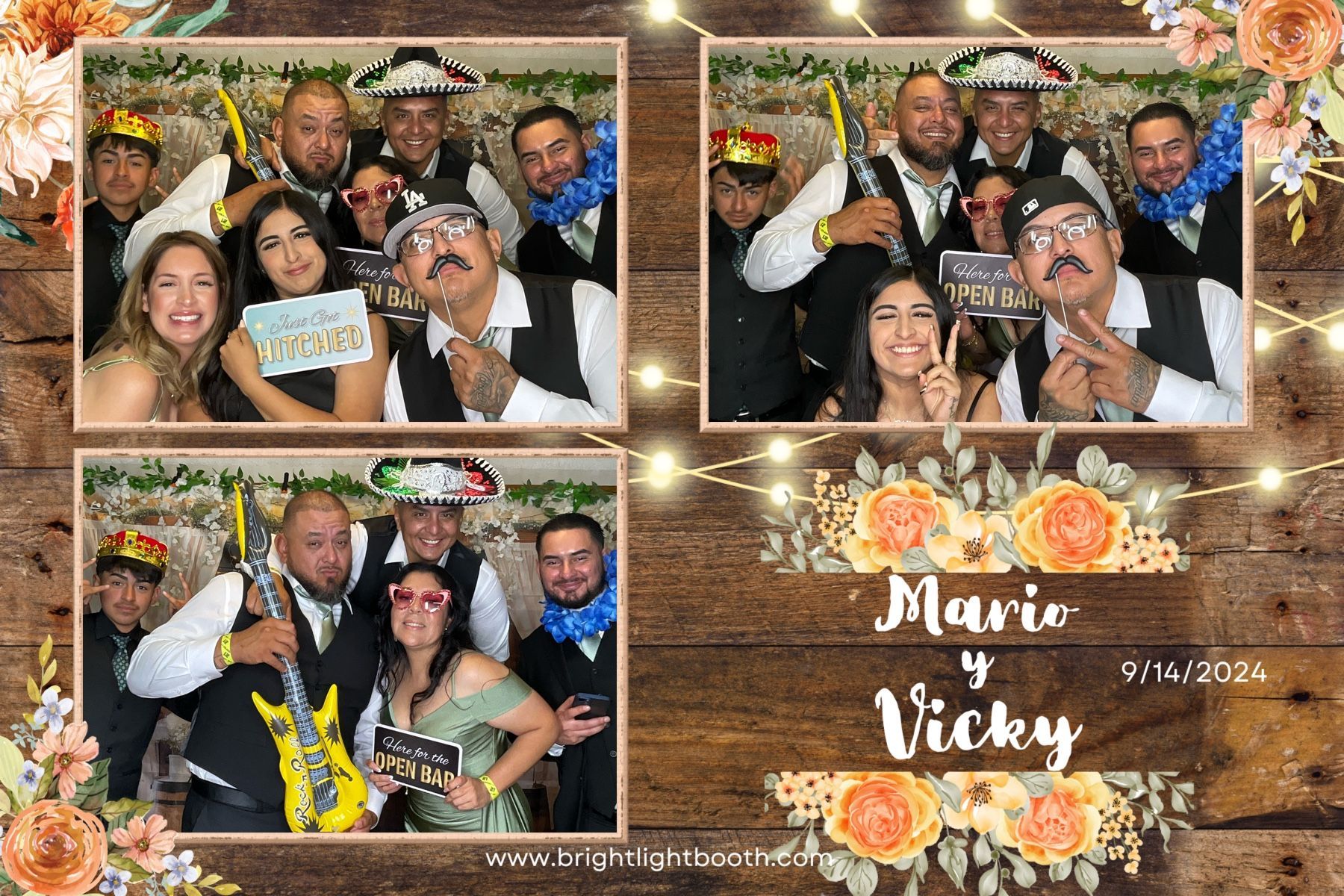 Wedding guests having fun with props inside a Luxury Wedding Photo Booth in Gardena, CA
