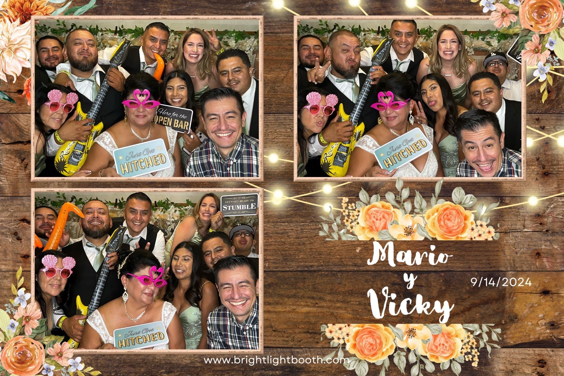 Wedding guests enjoying our Luxury Photo Booth with fun props in Gardena, CA