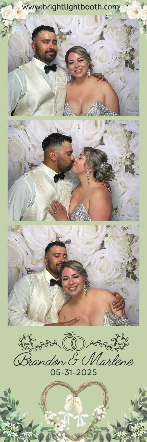 bride and groom posing for Brightlight Photo Booth at wedding in Moreno Valley, CA