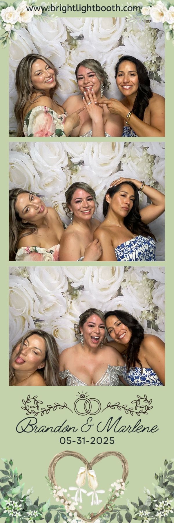 Friends posing for fun photo booth pictures during a backyard wedding in Moreno Valley, California