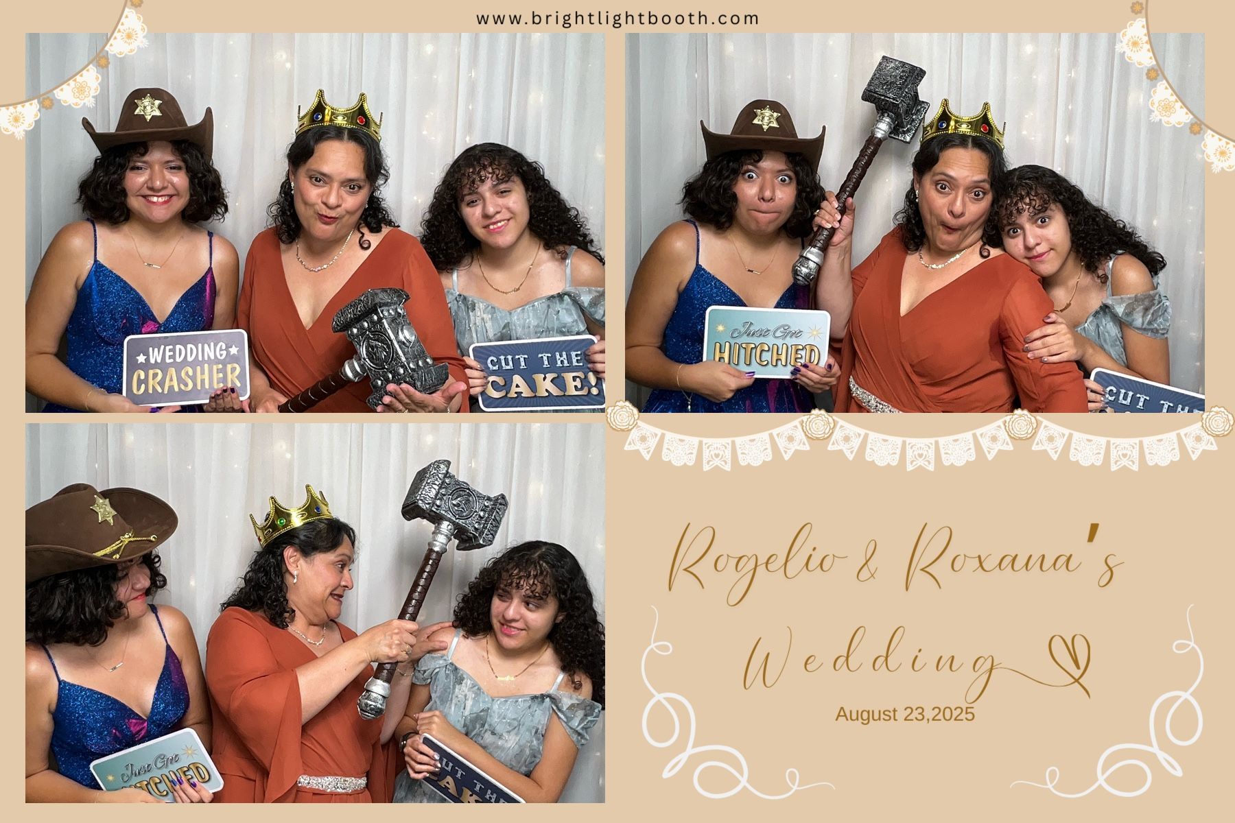 Wedding guests enjoying Brightlight Photo Booth prints at a Fallbrook wedding
