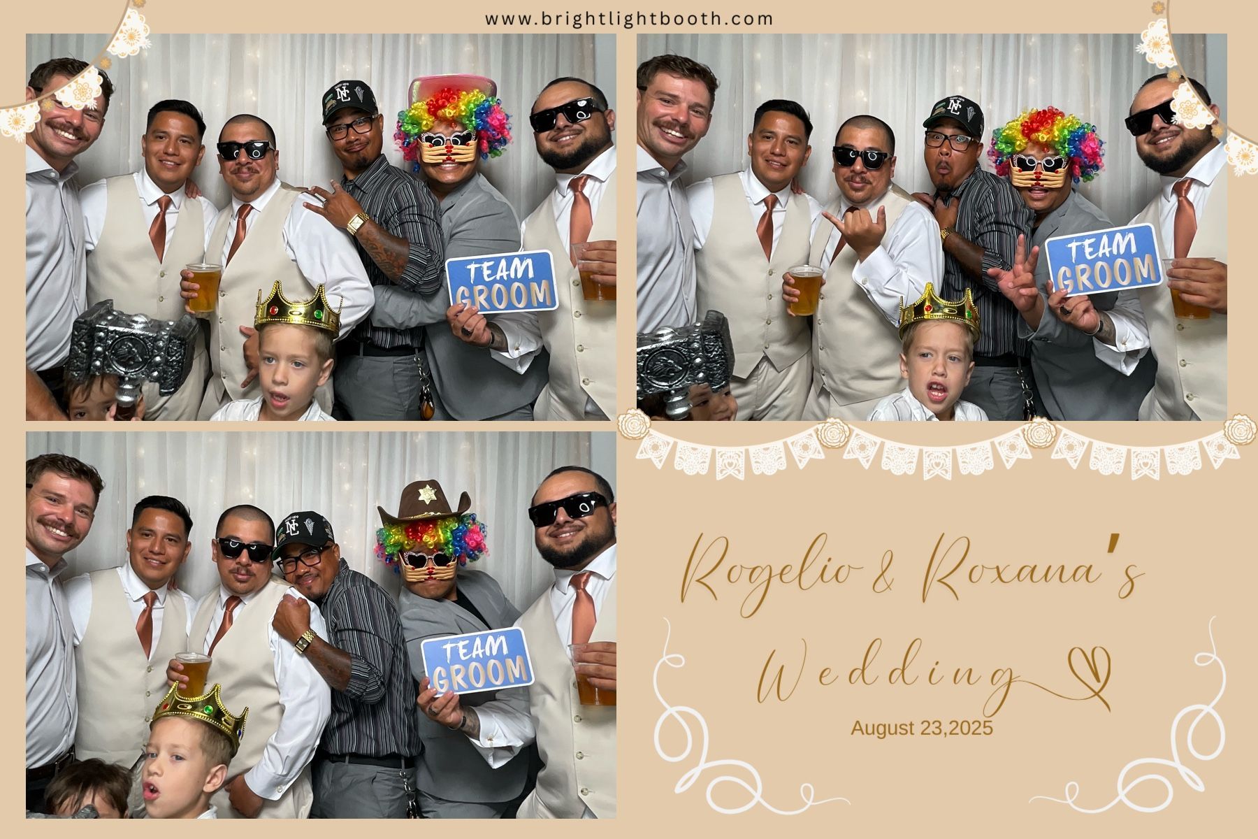 Groomsmen having fun with photo booth props at a Fallbrook wedding