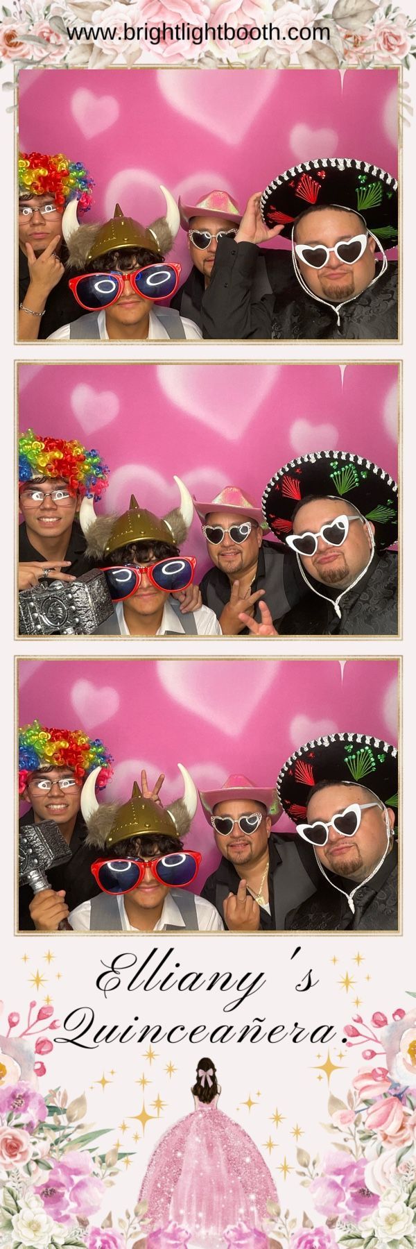 Guests creating memories in a custom quinceañera photo strip by Brightlight Photo Booth