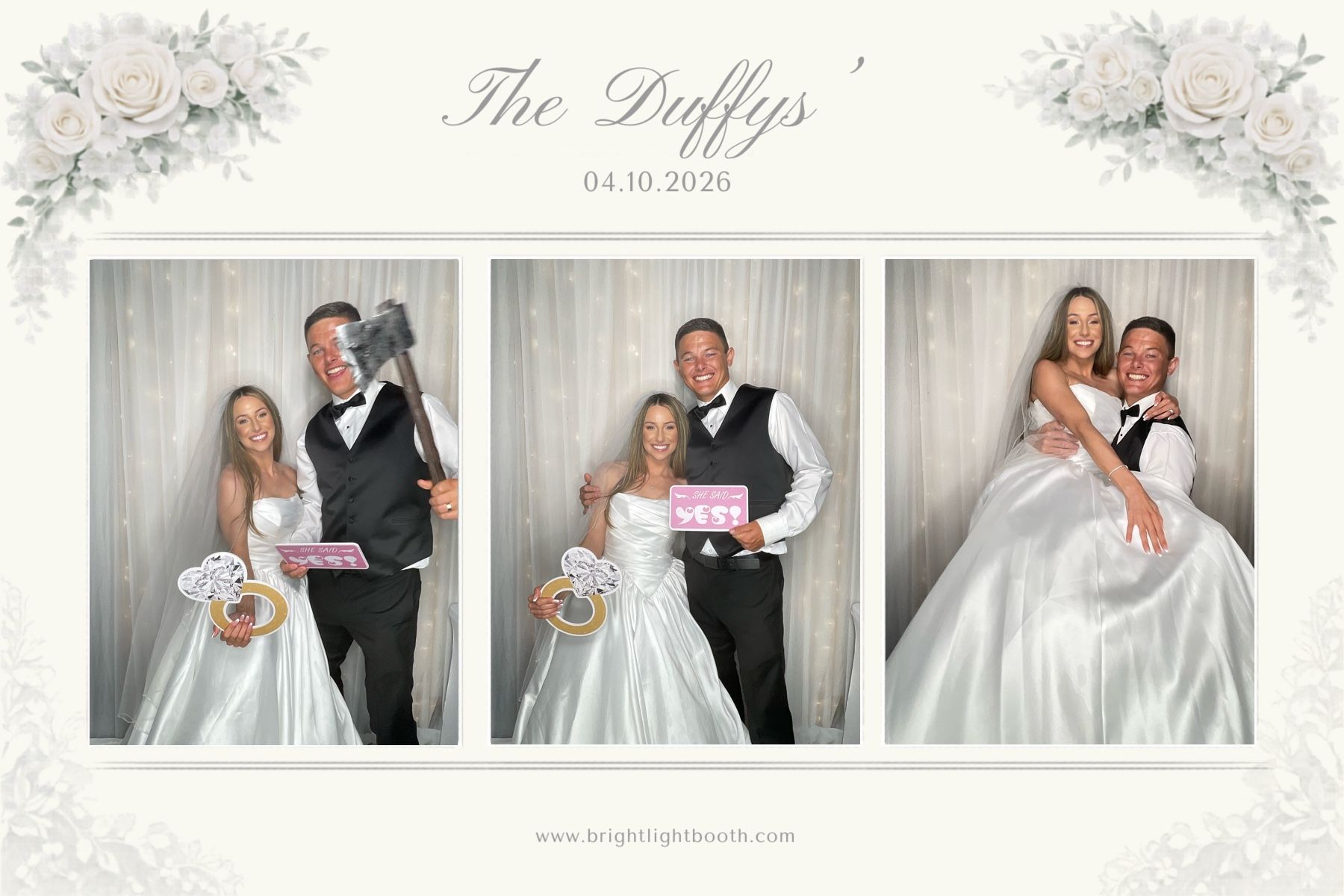 Custom wedding photo booth print featuring the bride and groom at an estate wedding in Perris, CA