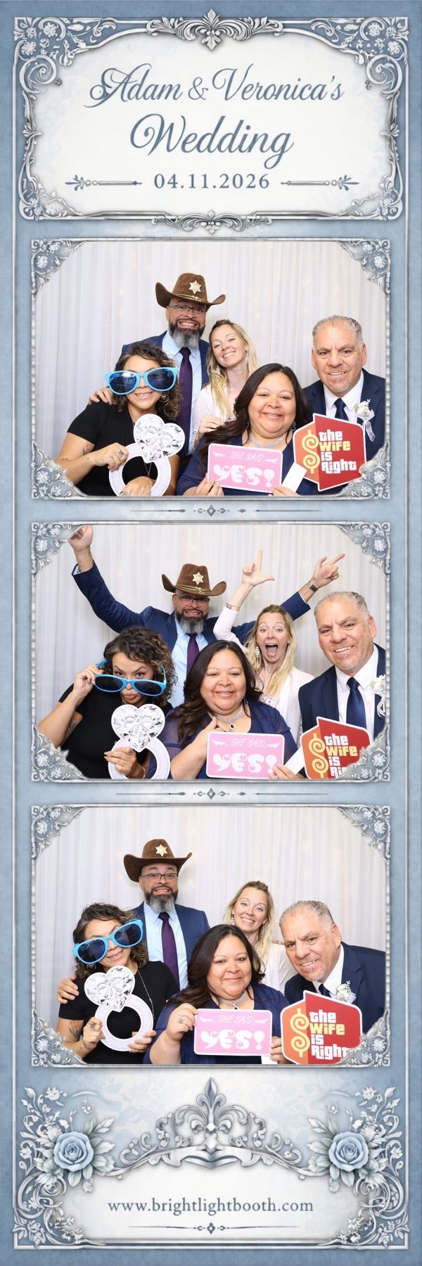 Family enjoying the wedding photo booth in Moreno Valley