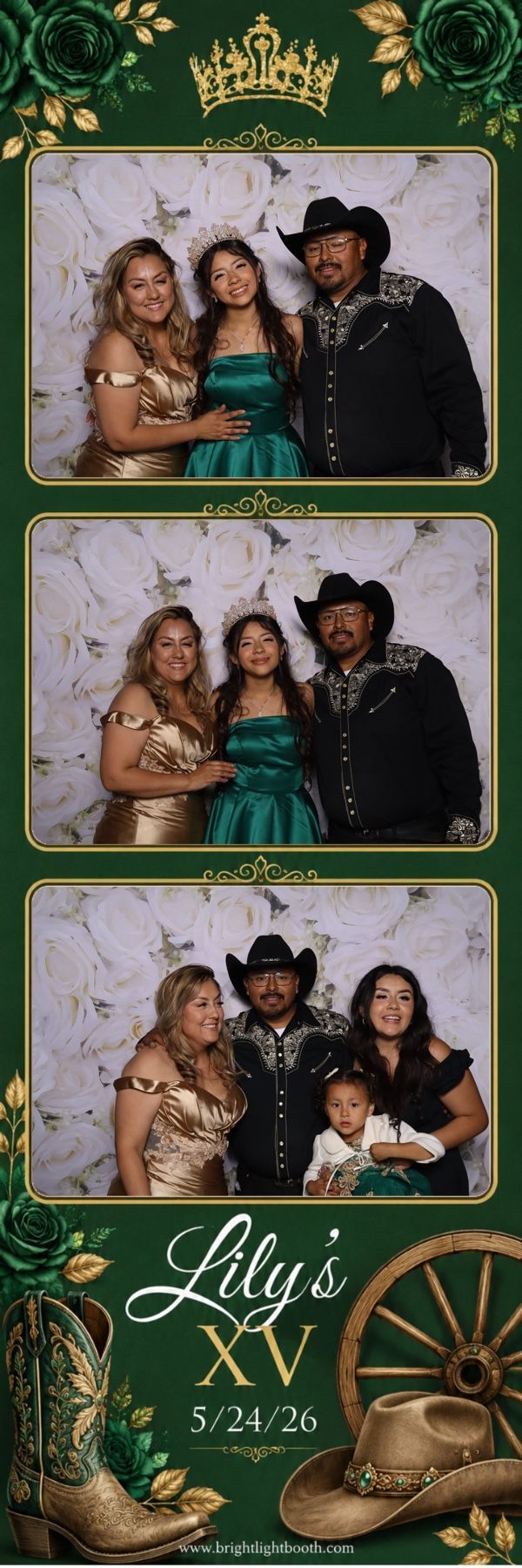 Lily with family at her Quinceañera photo booth in Perris, CA
