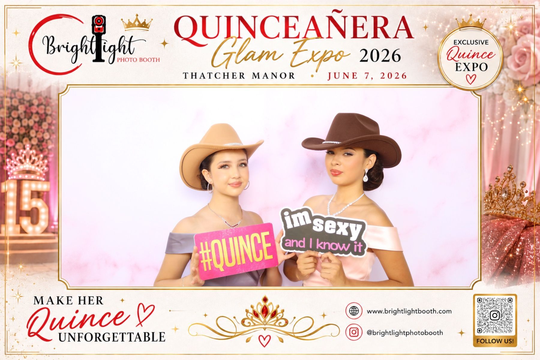 Guests posing with Quinceañera props at the Quinceañera Glam Expo 2026