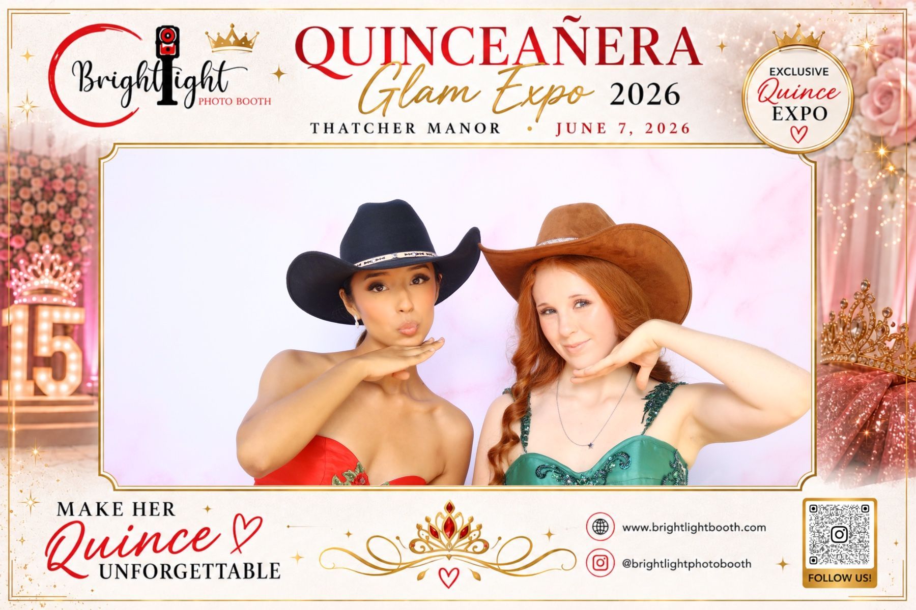 Custom Quinceañera photo template from the Brightlight Photo Booth at the Quinceañera Expo 2026