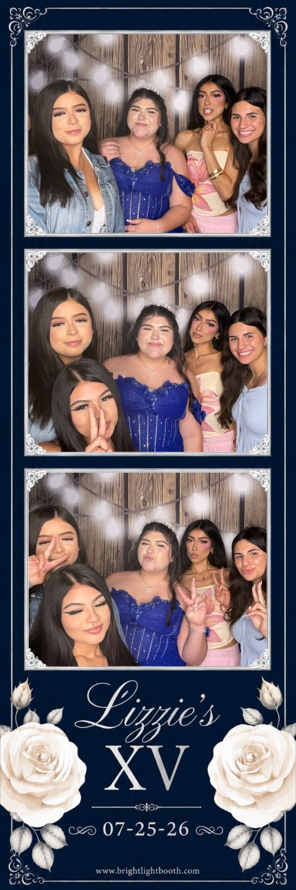 Lizzie and friends posing for photo booth pictures at her Riverside Quinceañera