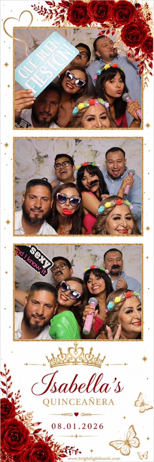 Family and friends enjoying a luxury photo booth during a Quinceañera at London Garden in Moreno Valley, CA