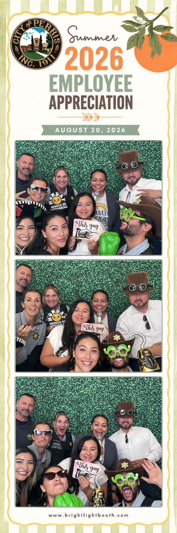 City of Perris employees posing with fun props at the 2026 Employee Appreciation Luncheon