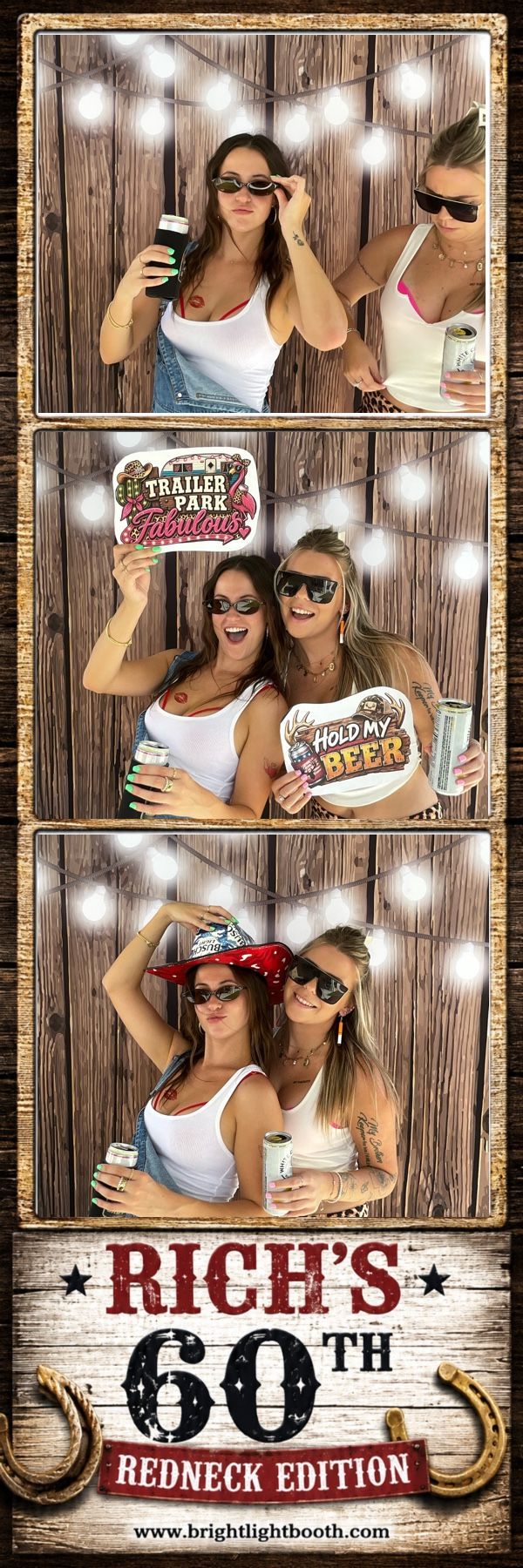 Redneck-themed photo booth pictures from a 60th birthday party in Menifee