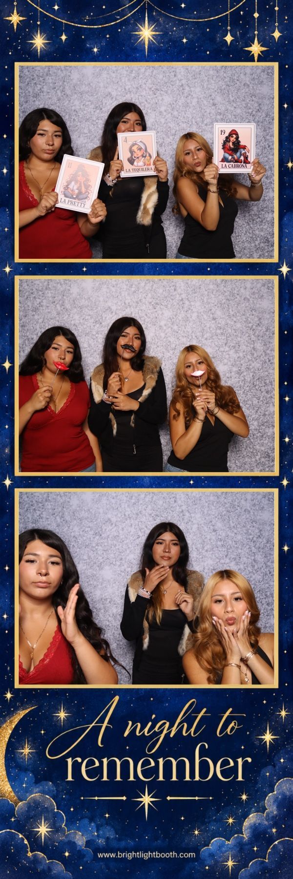 Guests posing with fun props at Marleni’s Riverside Quinceañera photo booth