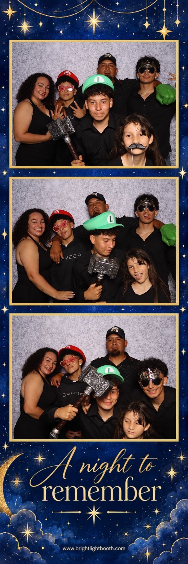 Family and friends having fun at Marleni’s Quinceañera photo booth in Riverside